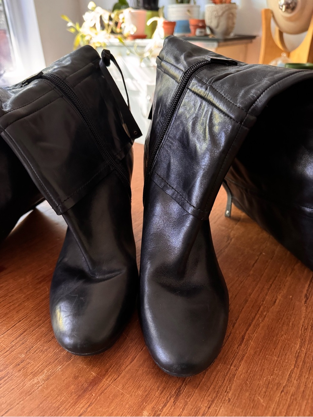 Nine West Black Leather Knee-High Pull-On high heel Boots 9M - Picture 4 of 12